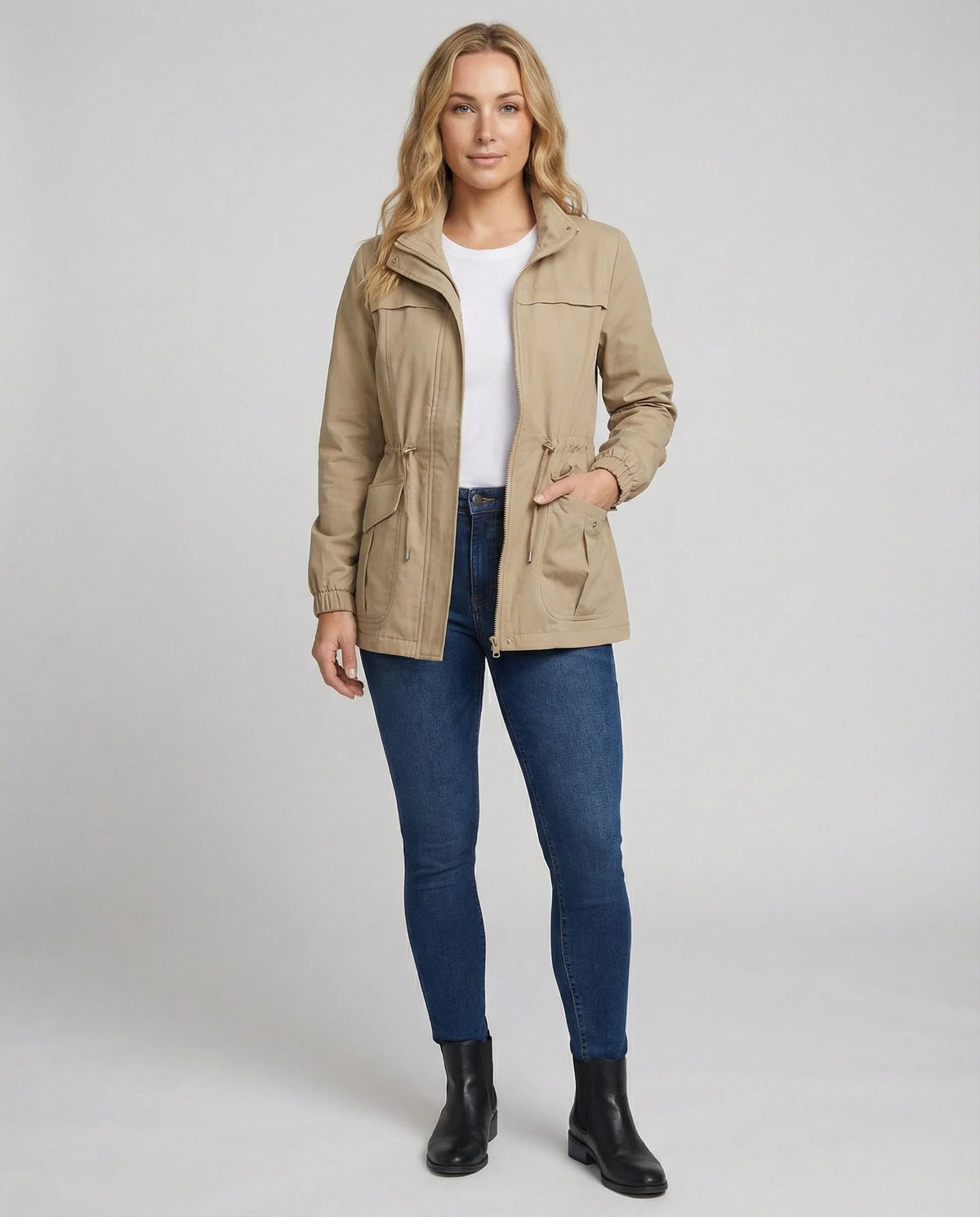 Grace | Utility Jacket with Drawstring Waist and Flap Pockets for Fall