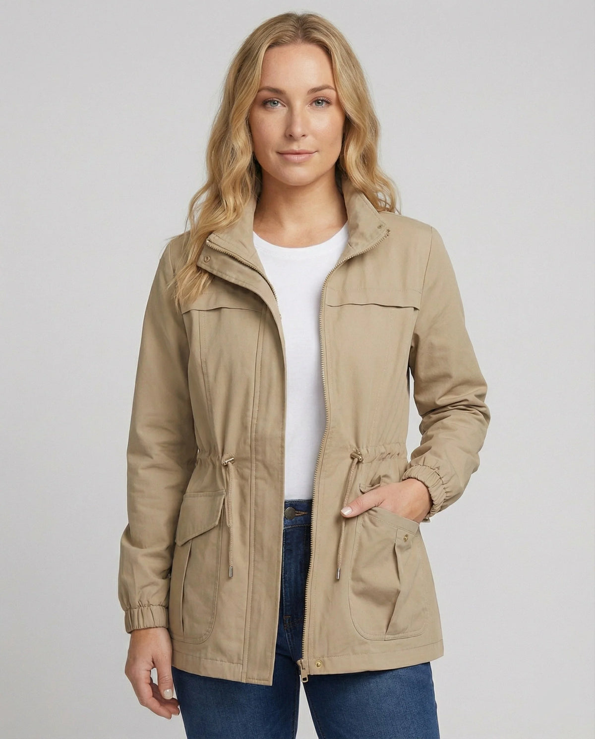 Grace | Utility Jacket with Drawstring Waist and Flap Pockets for Fall