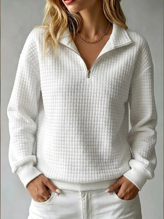 Hannah | Quilted Half Zip Sweater with Collar and Ribbed Cuffs