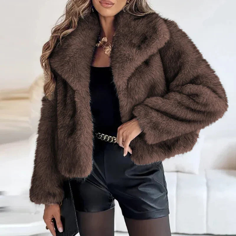 Isabella | Cropped Faux Fur Winter Jacket with Open Front