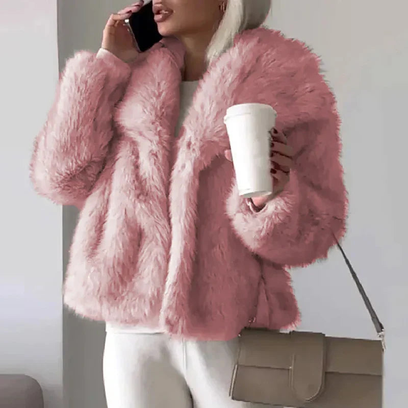 Isabella | Cropped Faux Fur Winter Jacket with Open Front