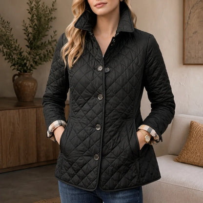 Isabella | Quilted Diamond Jacket with Plaid Cuffs