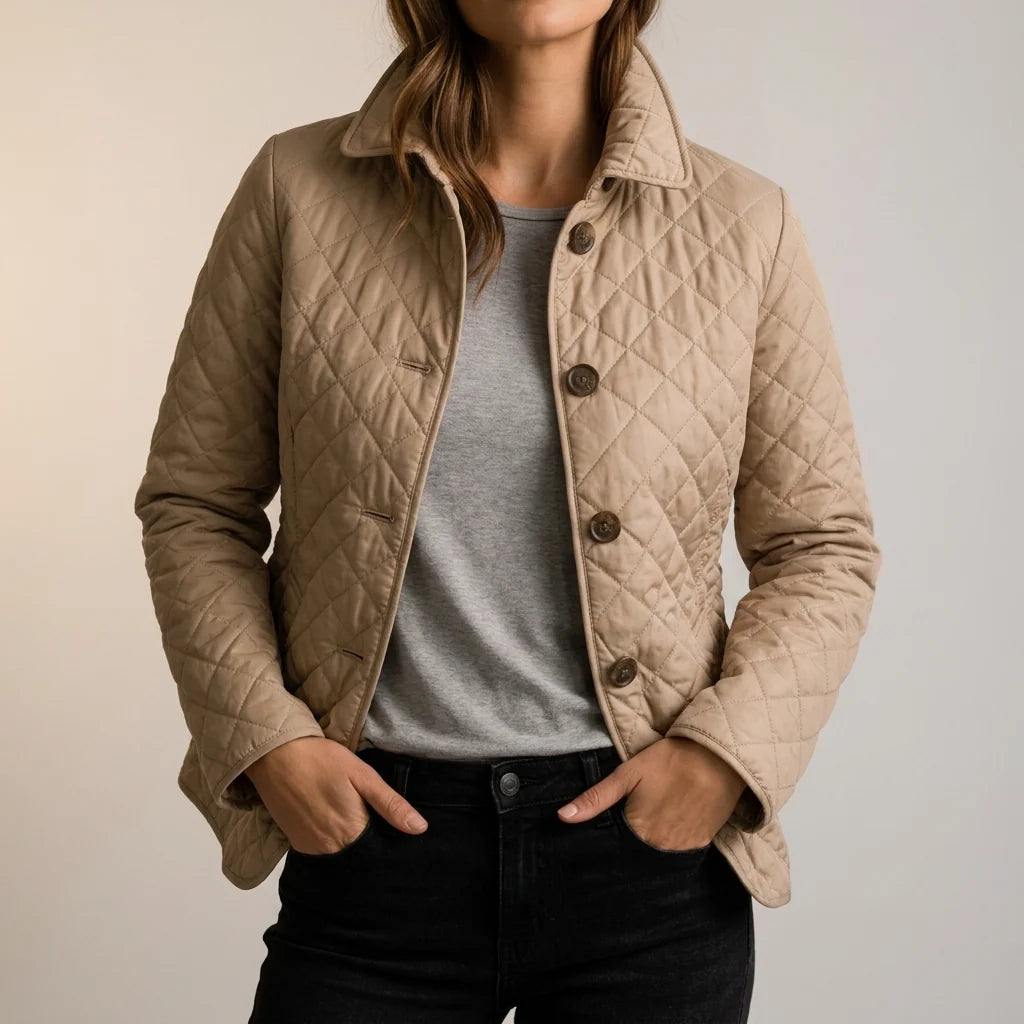Isabella | Quilted Diamond Jacket with Plaid Cuffs