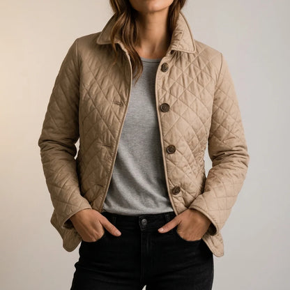 Isabella | Quilted Diamond Jacket with Plaid Cuffs
