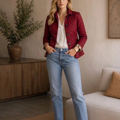Isabella | Quilted Diamond Jacket with Plaid Cuffs