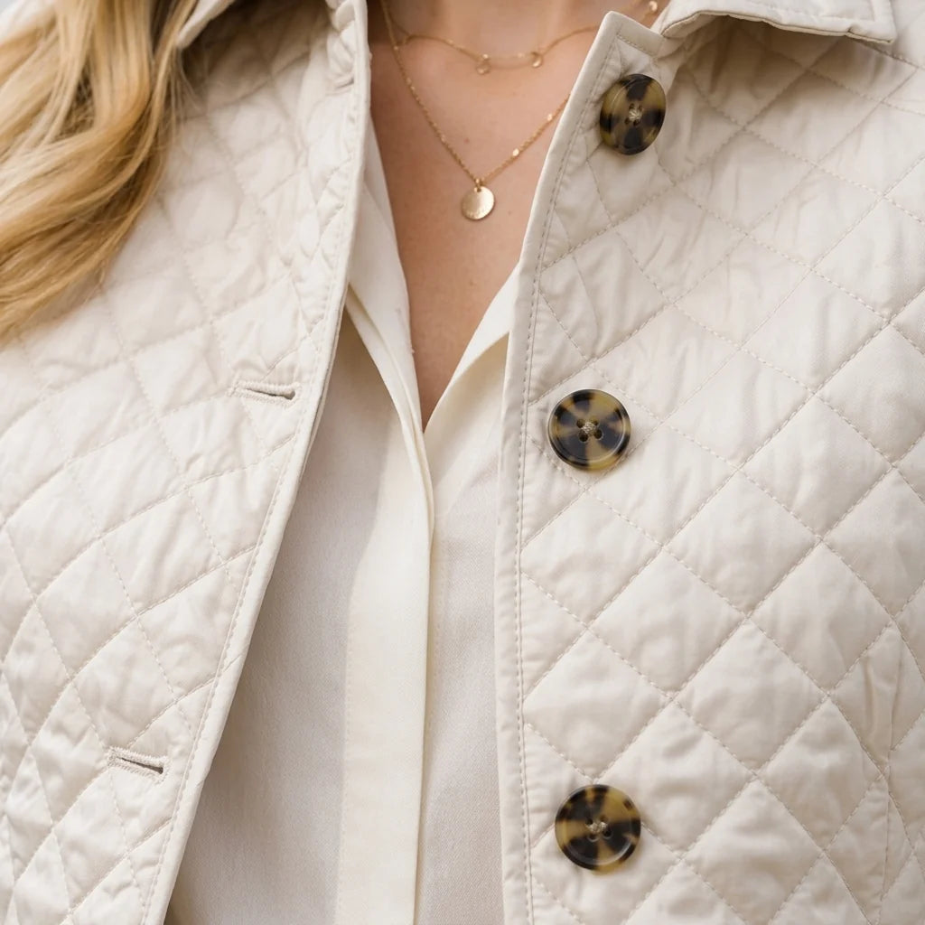 Isabella | Quilted Diamond Jacket with Plaid Cuffs