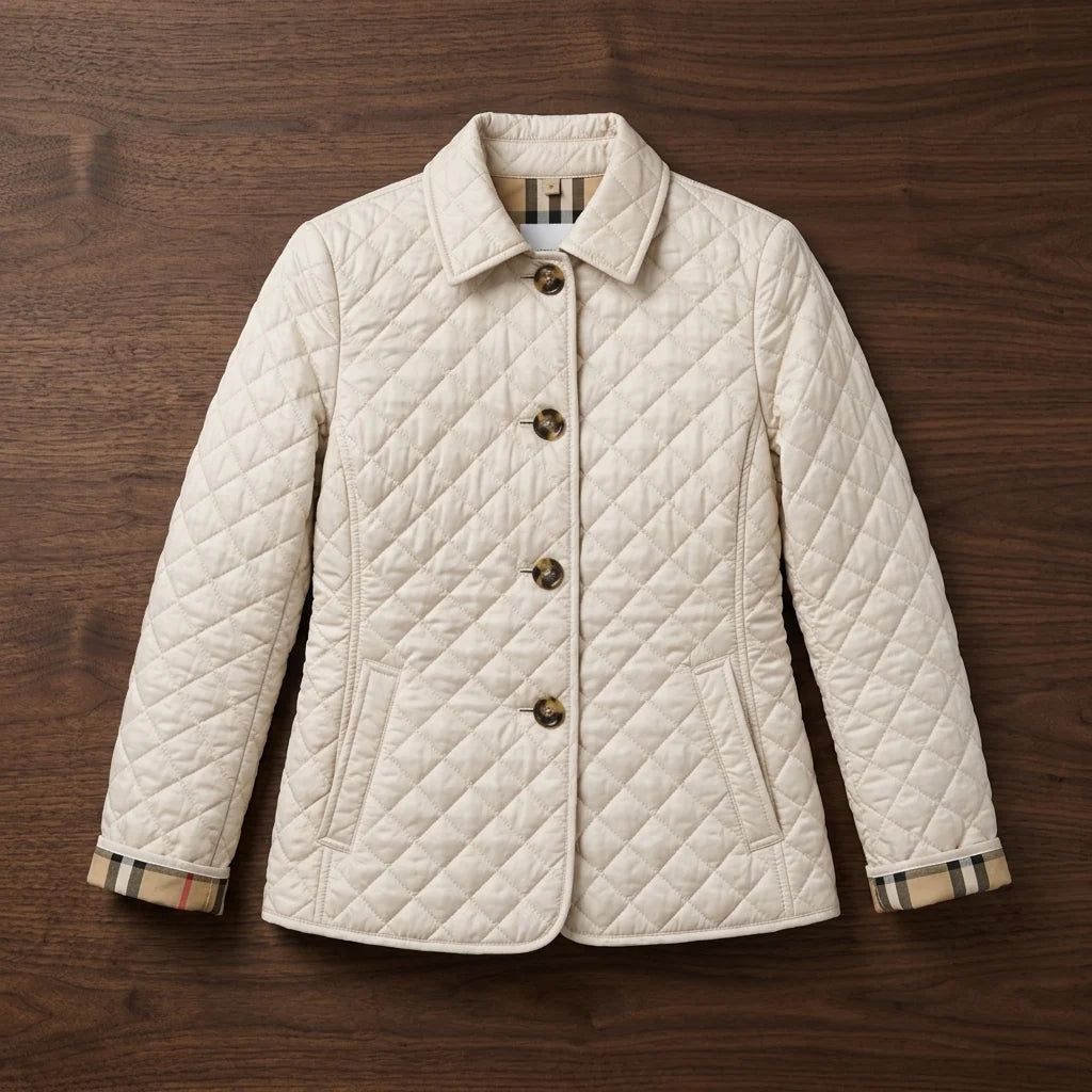 Isabella | Quilted Diamond Jacket with Plaid Cuffs