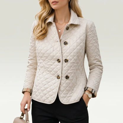 Isabella | Quilted Diamond Jacket with Plaid Cuffs