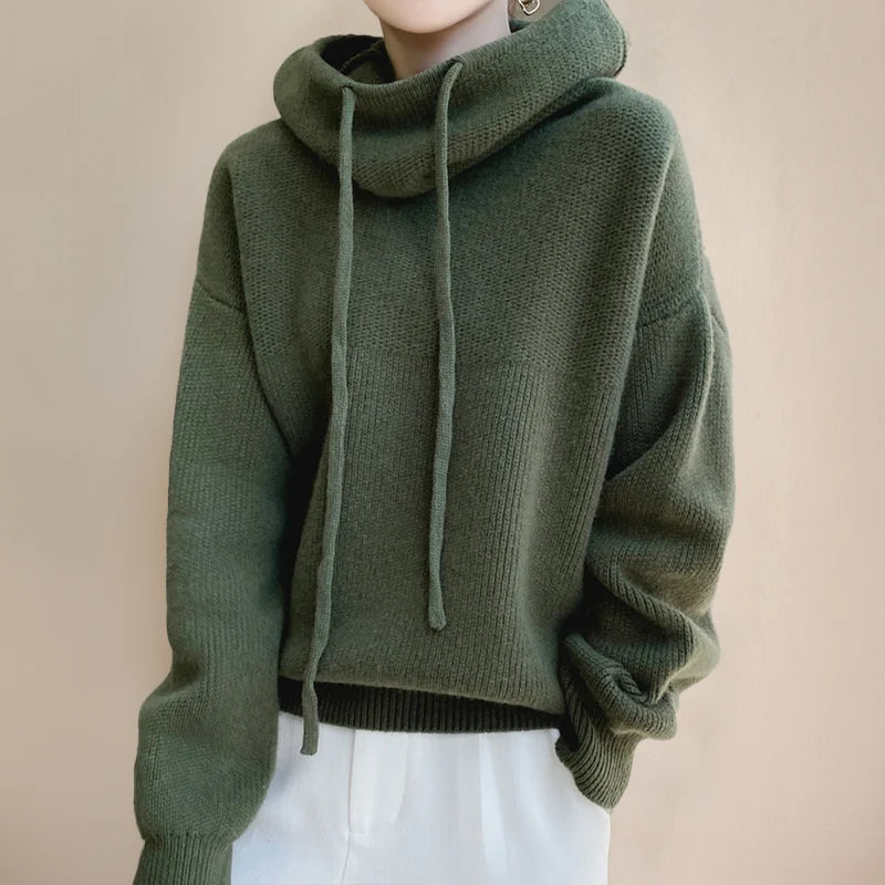 Lauren | Oversized Knit Hoodie Sweater with Drawstring Hood