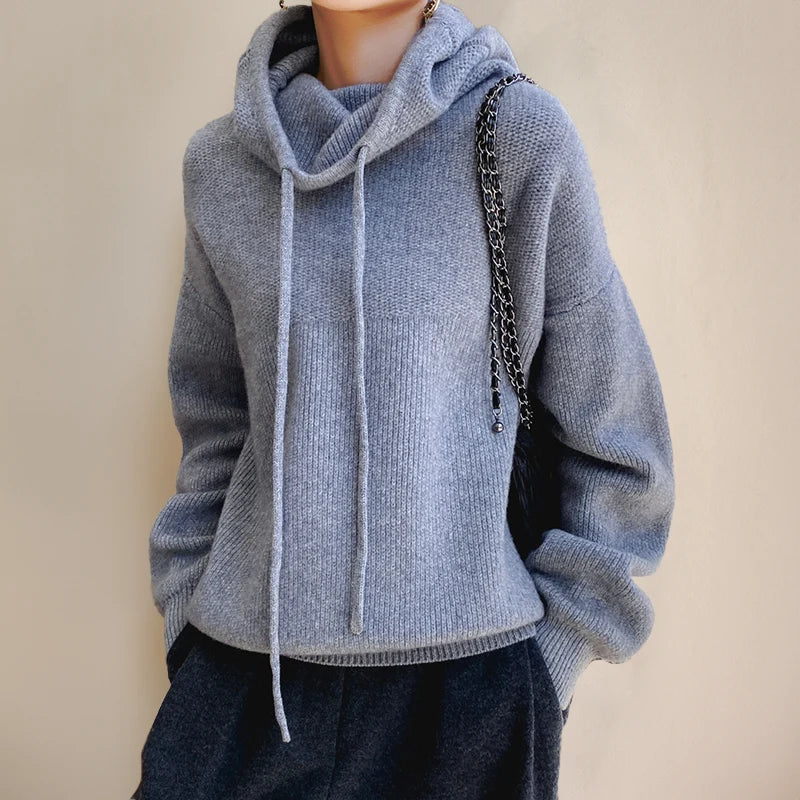 Lauren | Oversized Knit Hoodie Sweater with Drawstring Hood