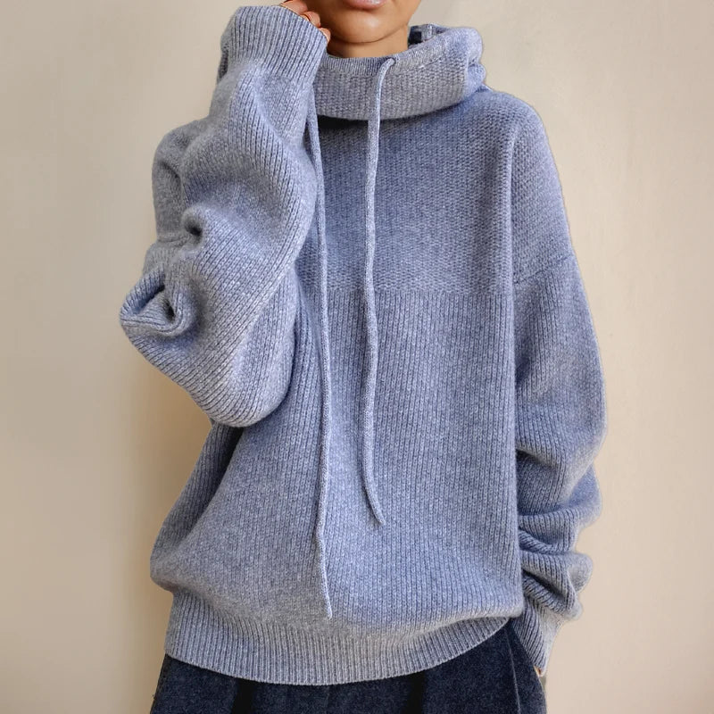 Lauren | Oversized Knit Hoodie Sweater with Drawstring Hood
