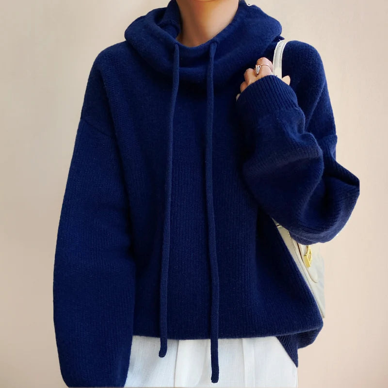 Lauren | Oversized Knit Hoodie Sweater with Drawstring Hood