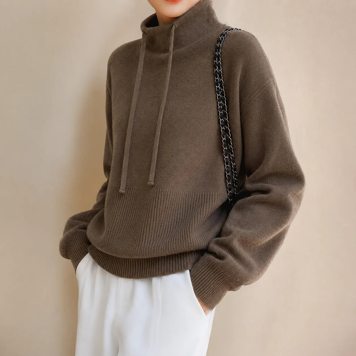 Lauren | Oversized Knit Hoodie Sweater with Drawstring Hood