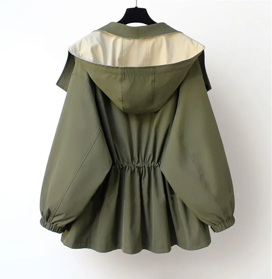 Leah | Oversized Hooded Trench Coat with Drawstring Waist