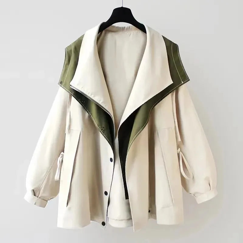 Leah | Oversized Hooded Trench Coat with Drawstring Waist