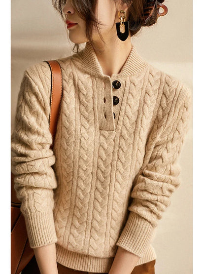 Lillian | Cable-Knit Button-Up Sweater with Stand Collar