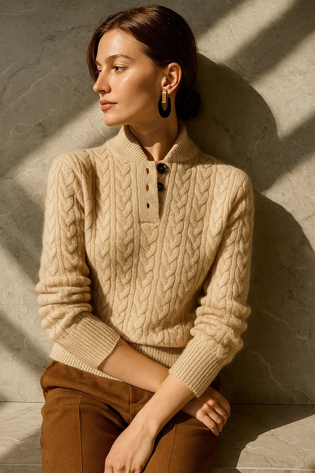 Lillian | Cable-Knit Button-Up Sweater with Stand Collar