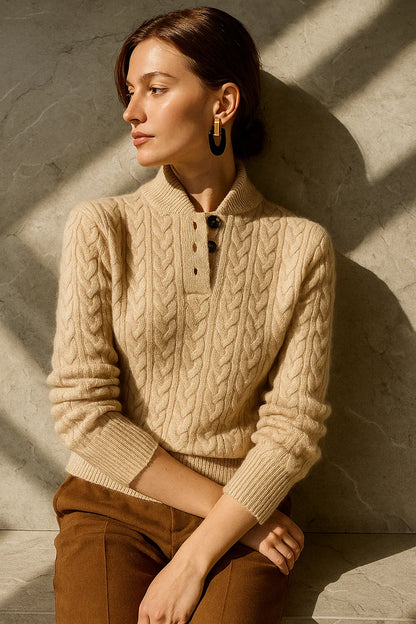 Lillian | Cable-Knit Button-Up Sweater with Stand Collar
