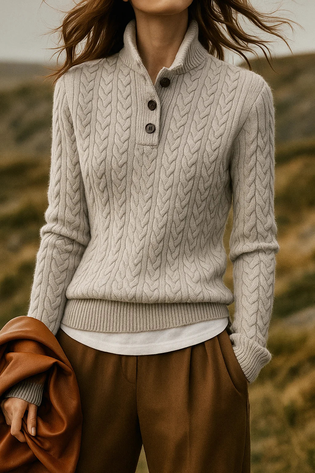 Lillian | Cable-Knit Button-Up Sweater with Stand Collar