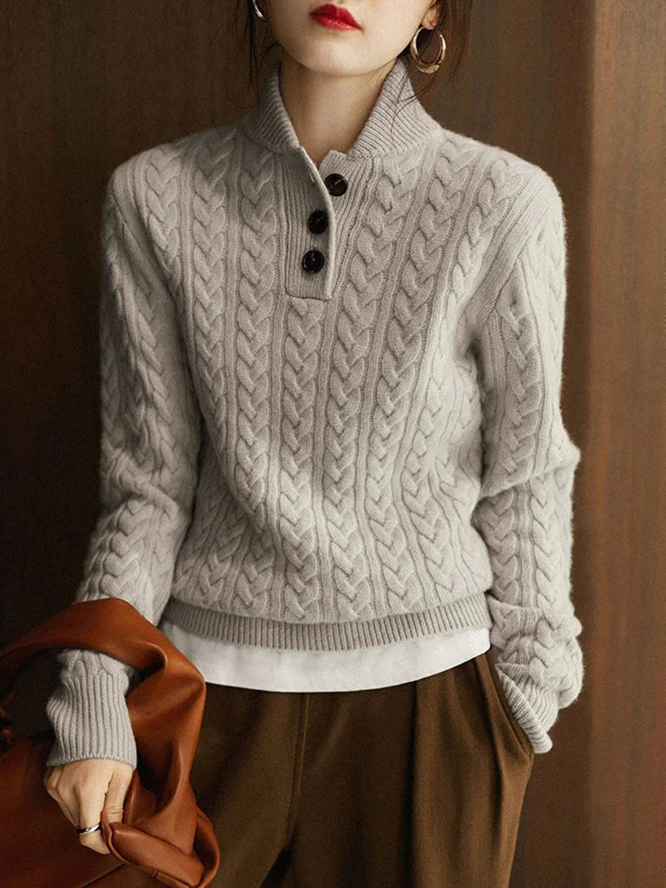 Lillian | Cable-Knit Button-Up Sweater with Stand Collar