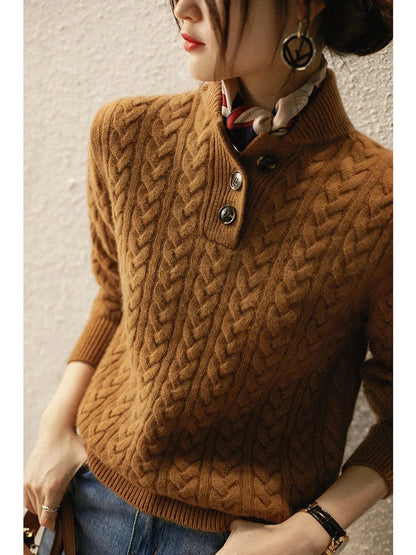 Lillian | Cable-Knit Button-Up Sweater with Stand Collar