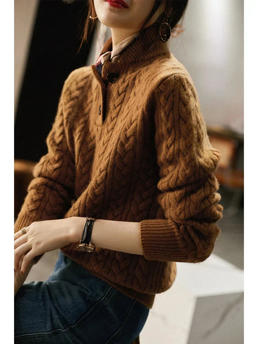 Lillian | Cable-Knit Button-Up Sweater with Stand Collar