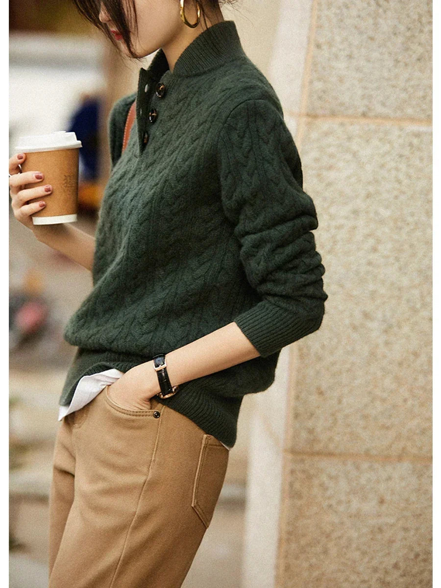Lillian | Cable-Knit Button-Up Sweater with Stand Collar
