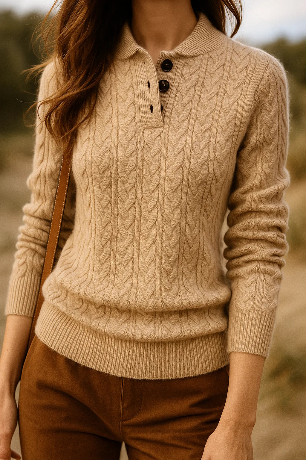 Lillian | Cable-Knit Button-Up Sweater with Stand Collar