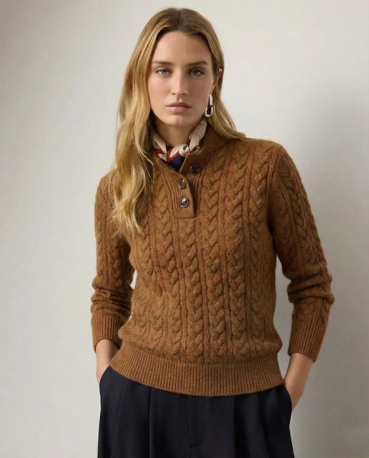 Lillian | Cable-Knit Button-Up Sweater with Stand Collar