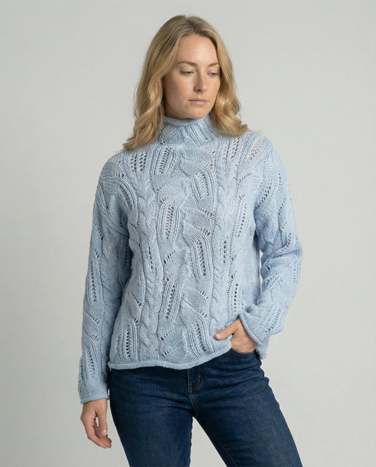Lucy | Cable Knit Turtleneck Sweater with Pointelle Detail
