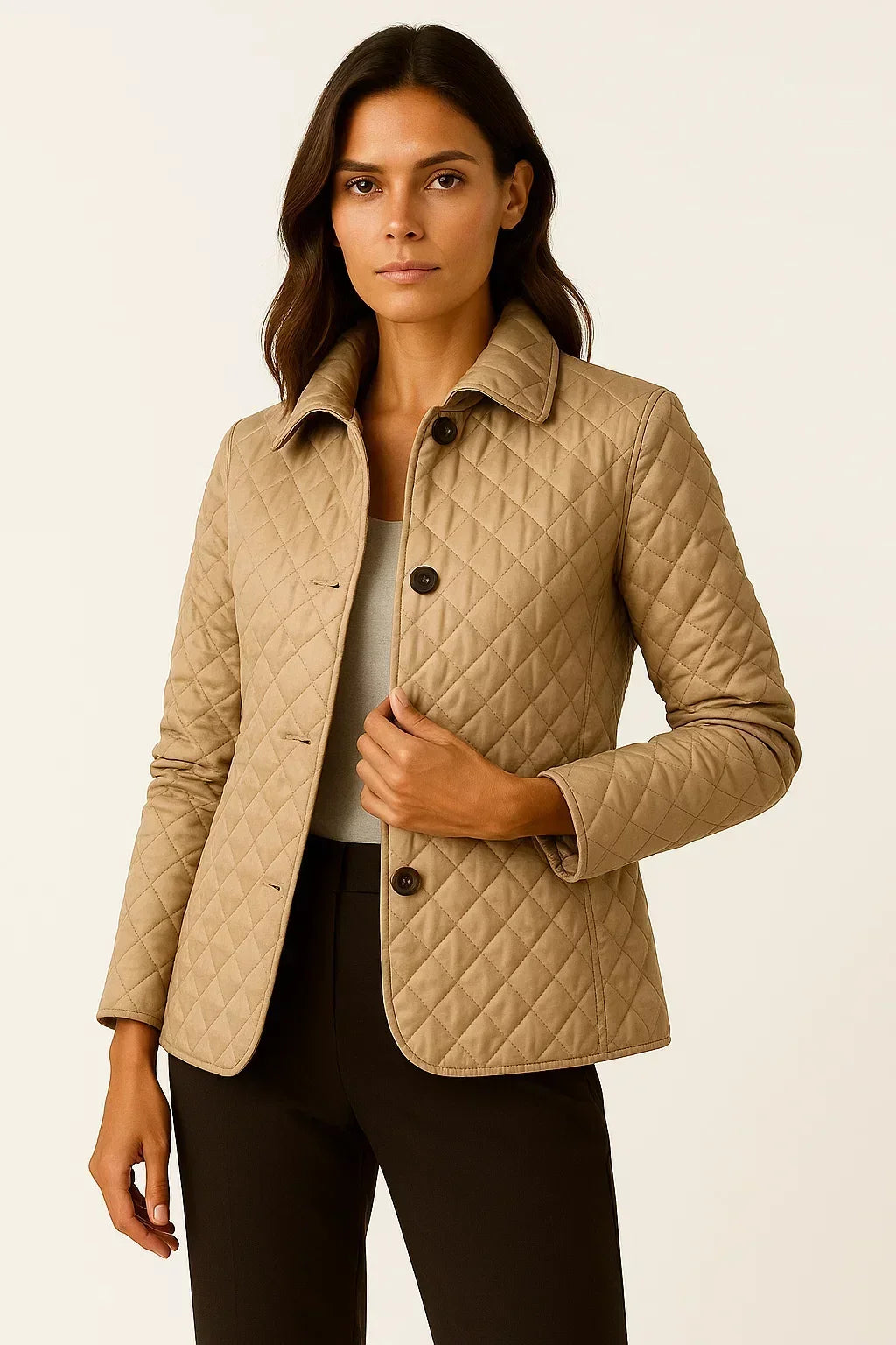 Madison | Fitted Diamond Quilted Jacket with Check Cuff Lining for Fall