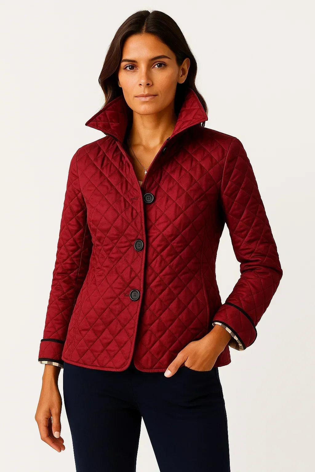 Madison | Fitted Diamond Quilted Jacket with Check Cuff Lining for Fall