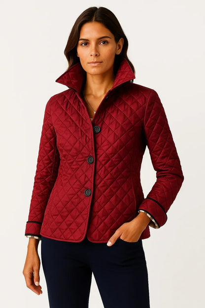 Madison | Fitted Diamond Quilted Jacket with Check Cuff Lining for Fall