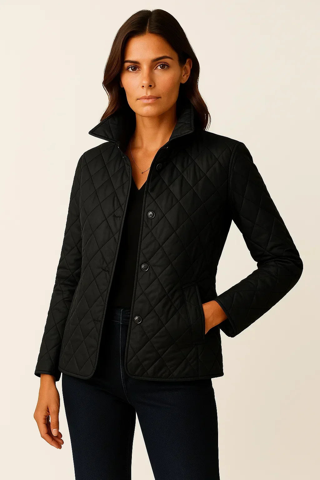 Madison | Fitted Diamond Quilted Jacket with Check Cuff Lining for Fall