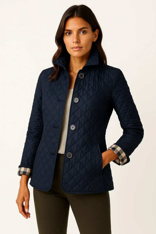 Madison | Fitted Diamond Quilted Jacket with Check Cuff Lining for Fall