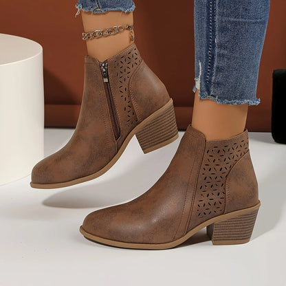 Mia | Laser-Cut Ankle Boots with Stacked Heel