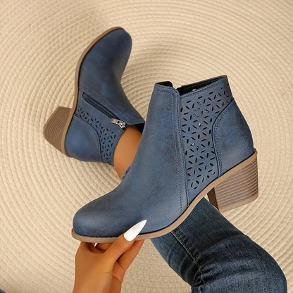 Mia | Laser-Cut Ankle Boots with Stacked Heel