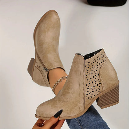 Mia | Laser-Cut Ankle Boots with Stacked Heel