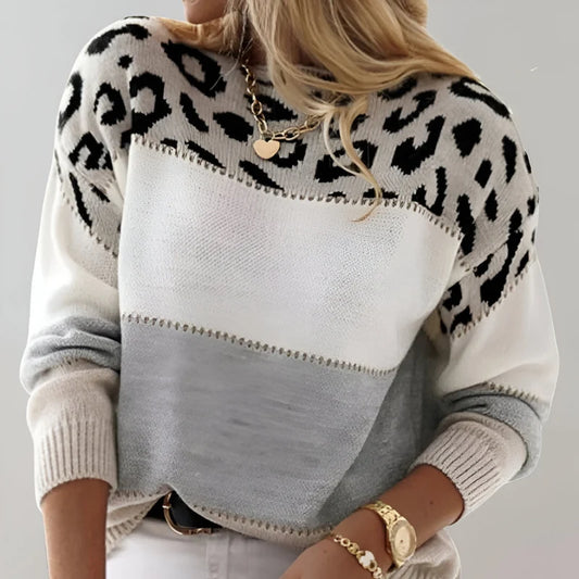 Naomi | Leopard Print Color Block Knit Sweater