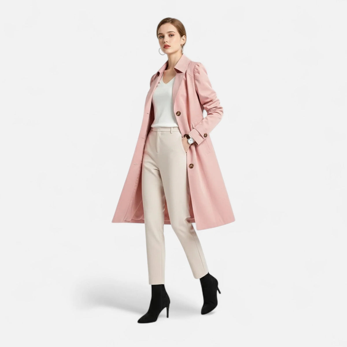 Natalie | Trench Coat with Lapel Collar and Button Front