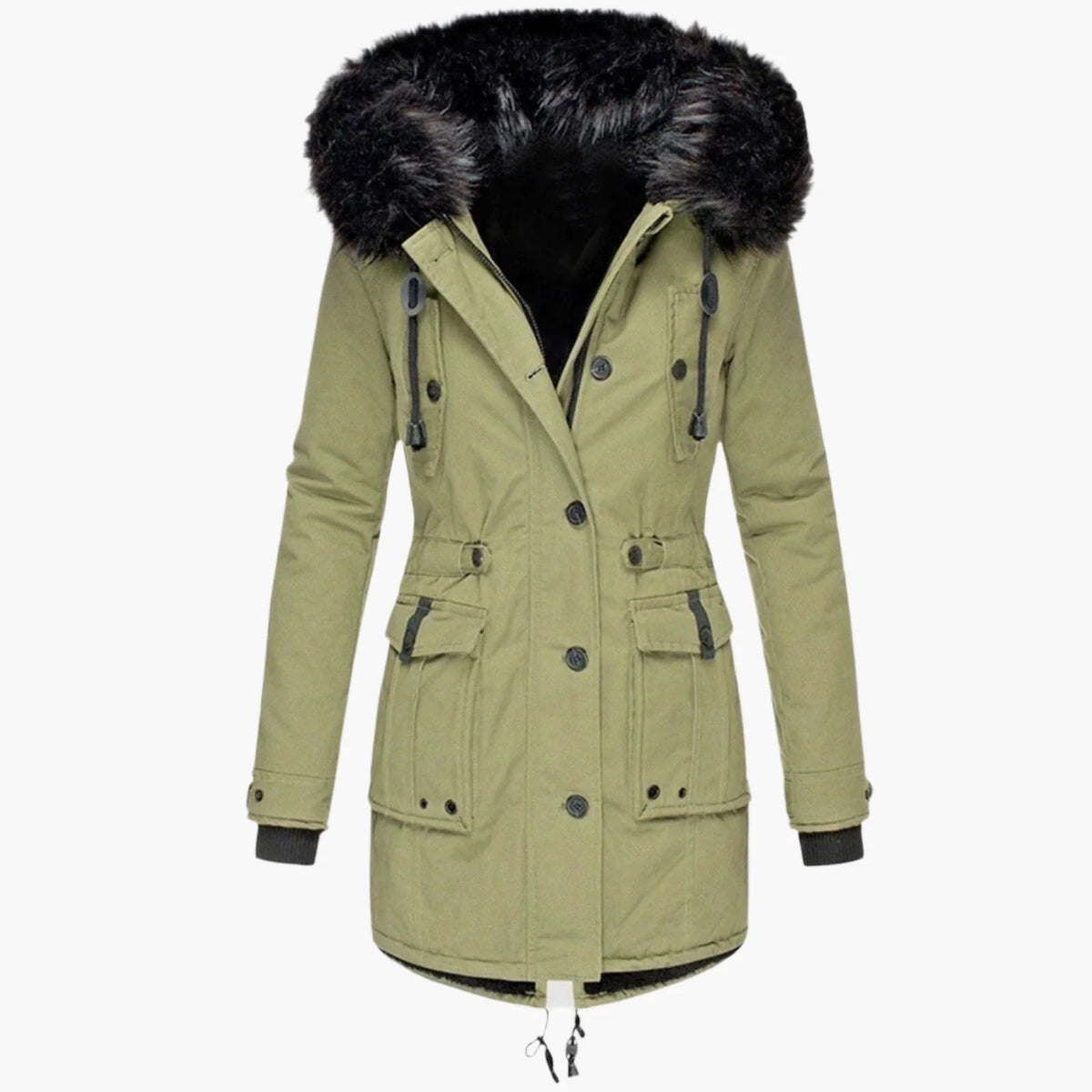 Paisley | Faux Fur Hood Parka Coat with Adjustable Waist for Winter