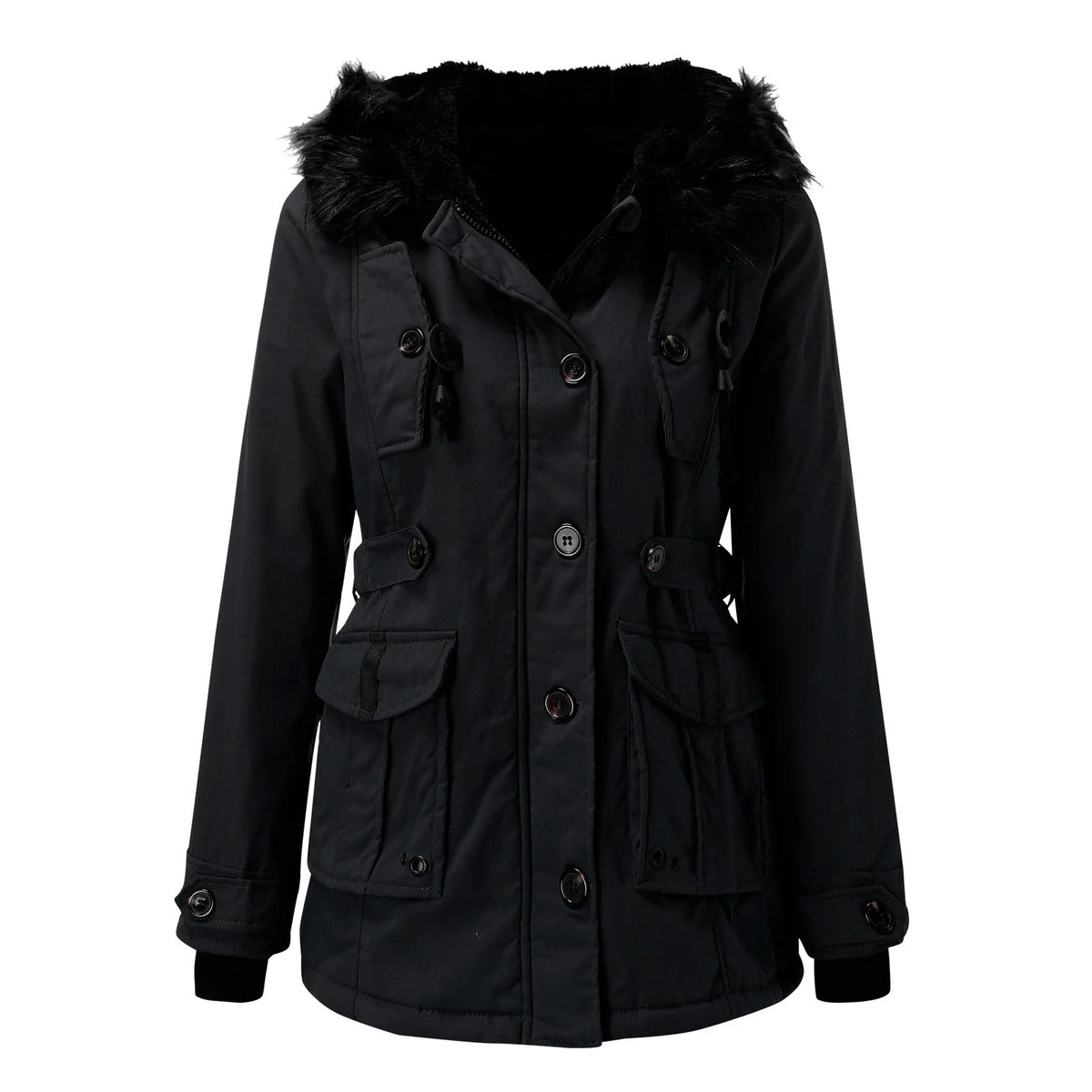 Paisley | Faux Fur Hood Parka Coat with Adjustable Waist for Winter