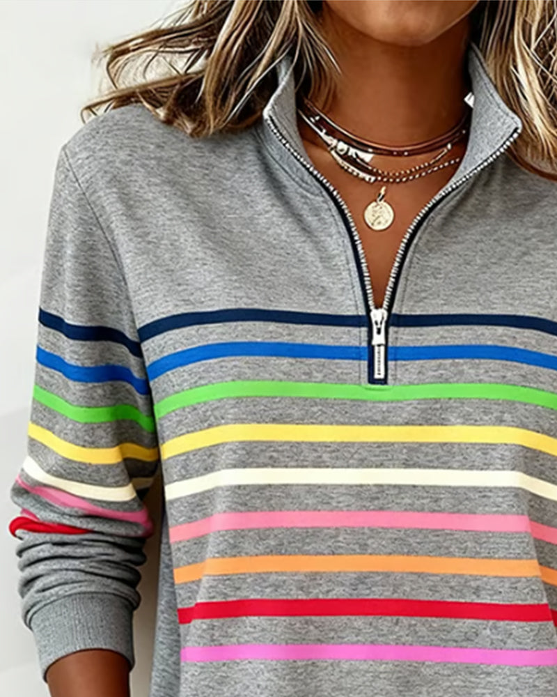 Piper | Cozy Striped Knit Quarter-Zip Sweater