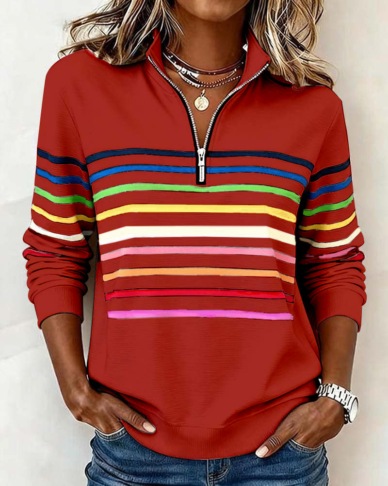 Piper | Cozy Striped Knit Quarter-Zip Sweater