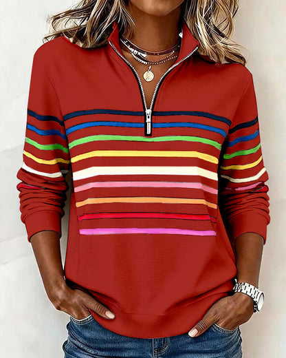 Piper | Cozy Striped Knit Quarter-Zip Sweater