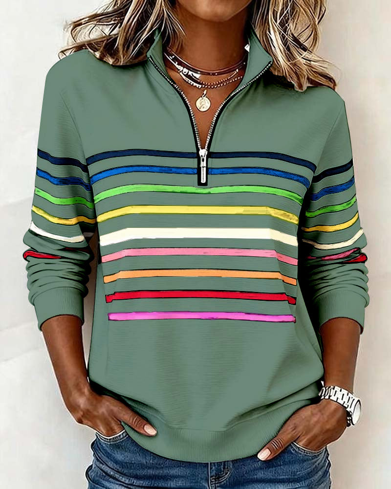 Piper | Cozy Striped Knit Quarter-Zip Sweater