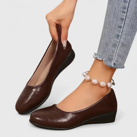 Rachel | Croc Embossed Wedge Flats with Slip-On Comfort Design