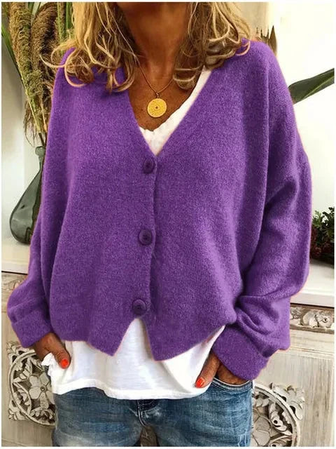 Rachel | Relaxed Fit Knit Cardigan with V-Neck Button Front