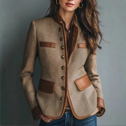 Savannah | Tweed Blazer with Faux Leather Trim