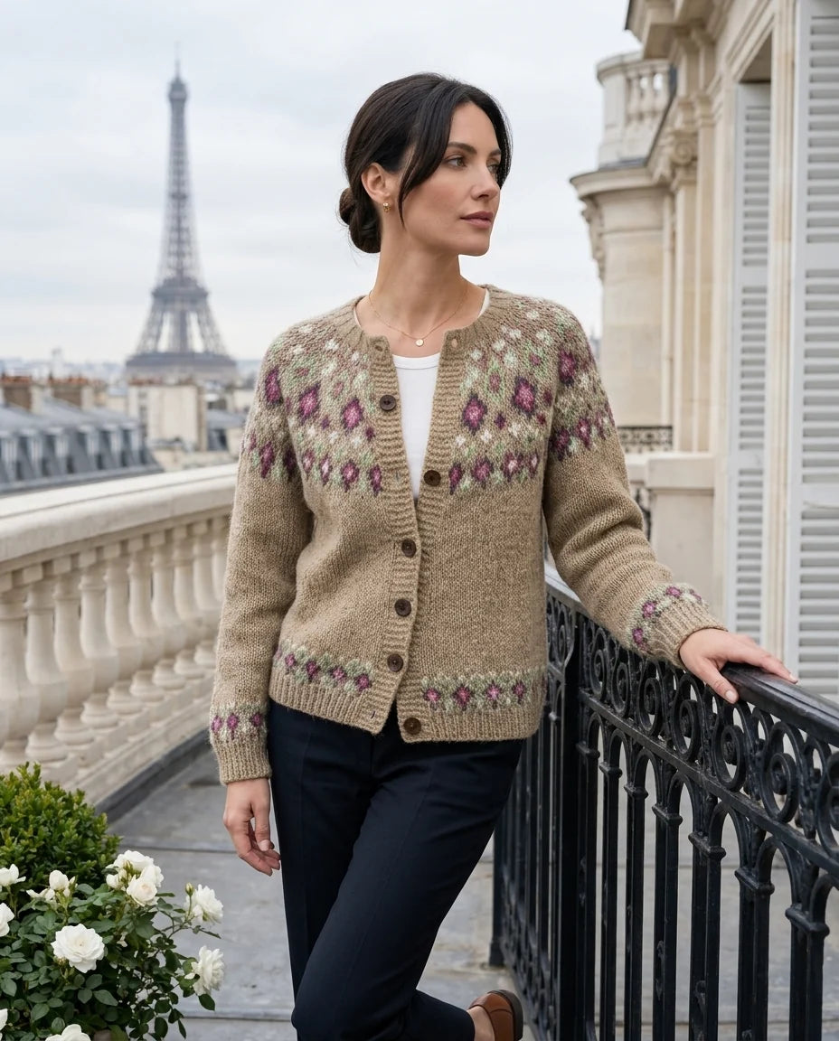 Stephanie | Fair Isle Yoke Cardigan with Button Front